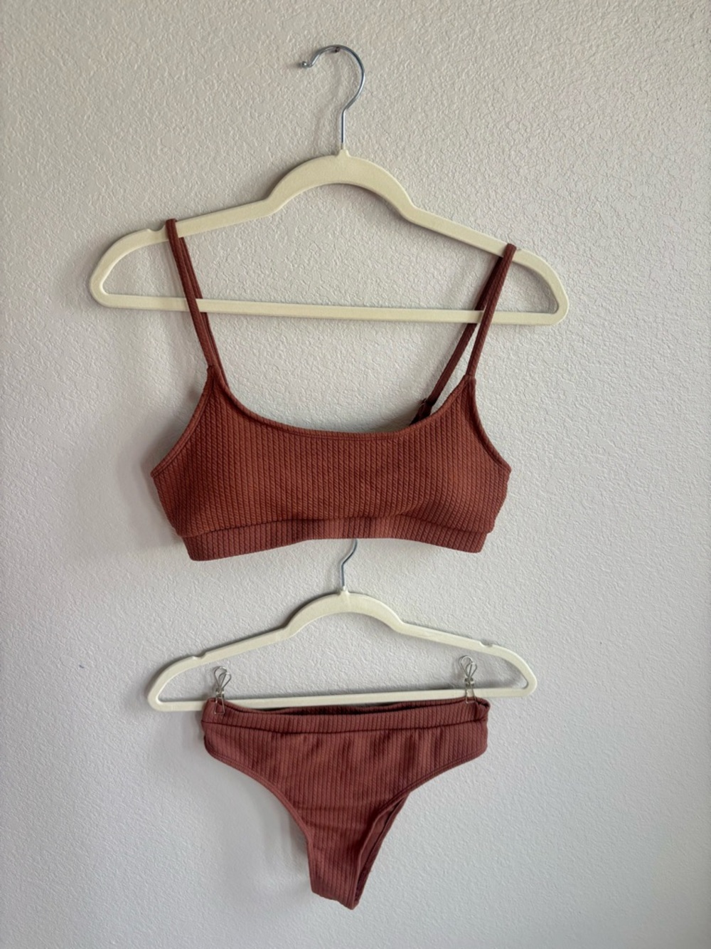 SHEIN Two Pack Ribbed Rust Brown and Rust Orange Bikinis